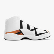 White sole high-top leather basketball designed sneakers