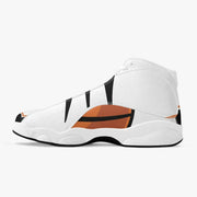 White sole high-top leather basketball designed sneakers